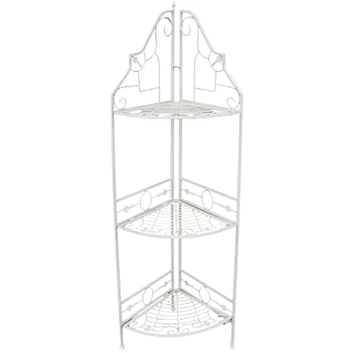 Antique White Scrolled Metal Folding Corner Shelf Rack, 51.5 Premium