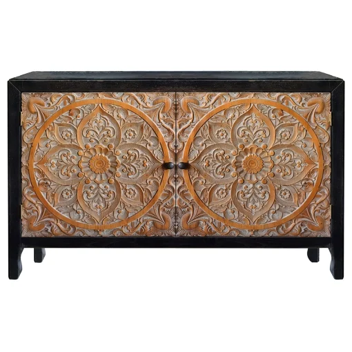 2-Door Carved Black Long Cabinet Opening Sales