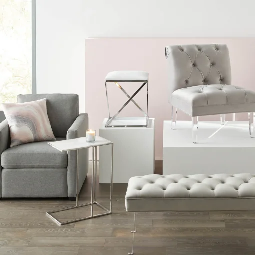 Laila Ali Grey Tufted Accent Chair With Clear Acrylic Legs Outlet