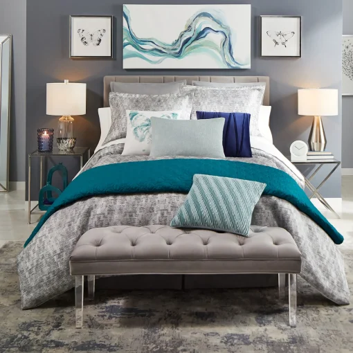 Laila Ali Grey Tufted Bench With Clear Acrylic Legs Promotion