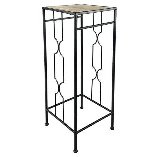 Metal Plant Stand With Wood Top Black, Large Promotion