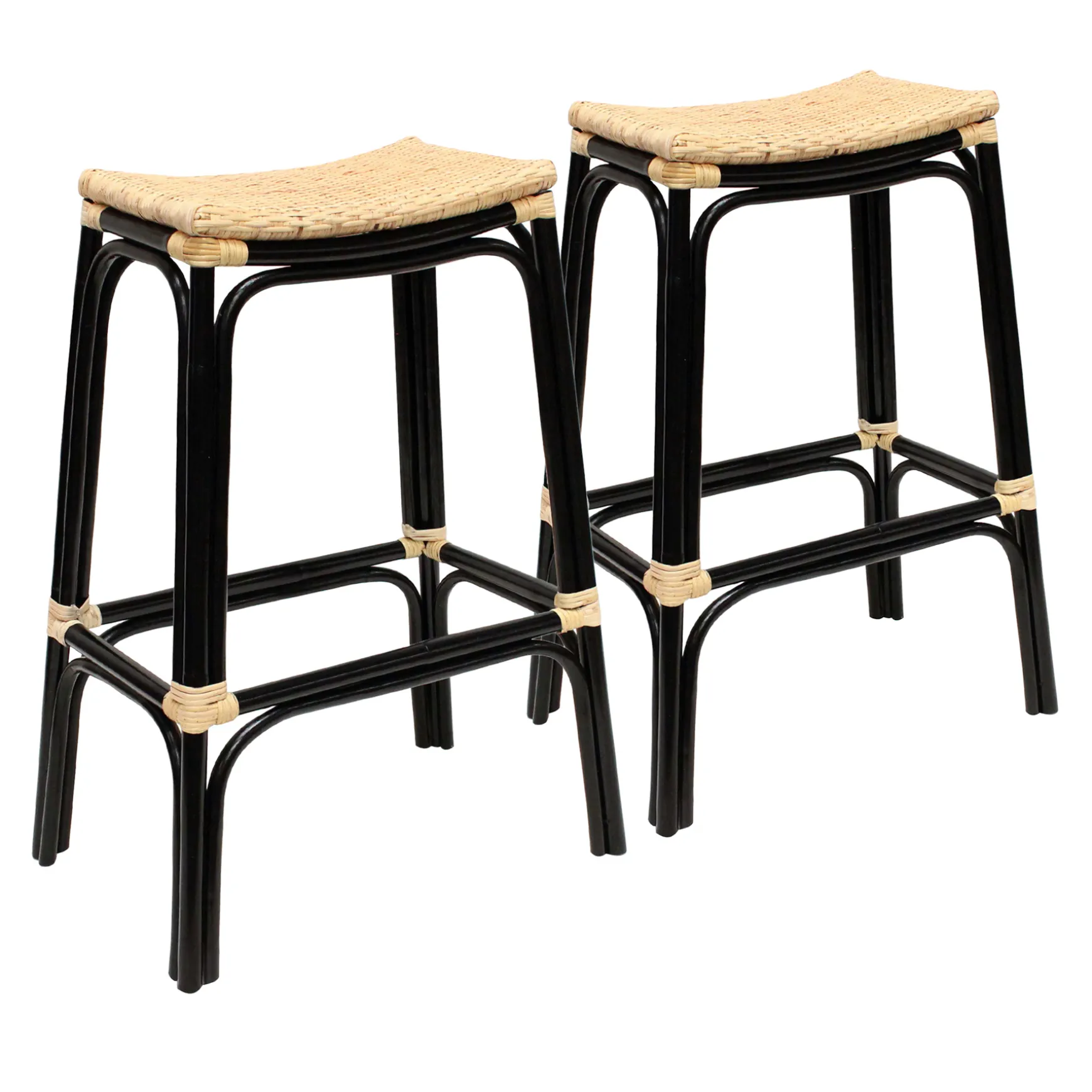 Set Of 2 Indah Rattan Backless Barstool, Black Online Discount