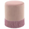 Velvet Blush Round Ottoman With Fringe Featured